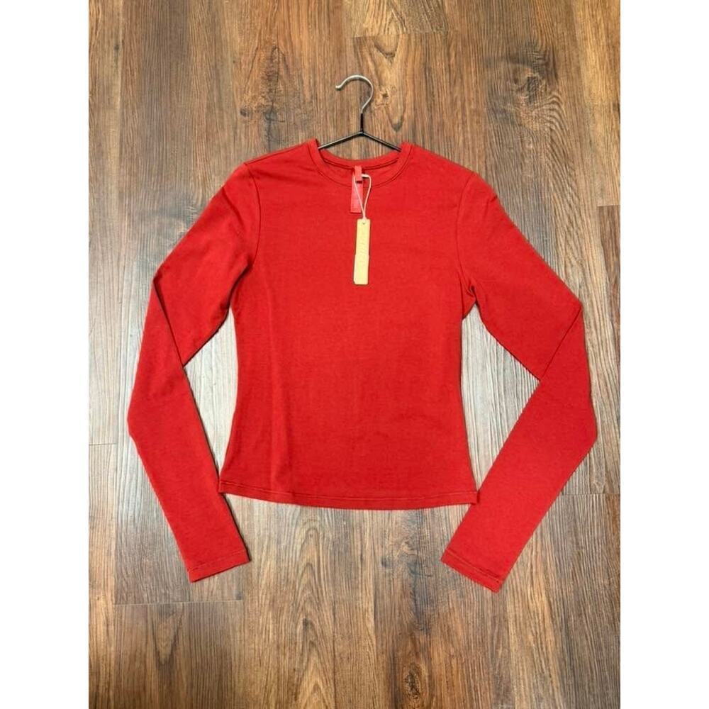 SKIMS COTTON JERSEY Long Sleeve T-Shirt Brick Size S NWT #1495